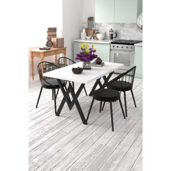 Evdemo Eylül 4 Kişilik Mutfak Masası Takımı Beyaz Siyah