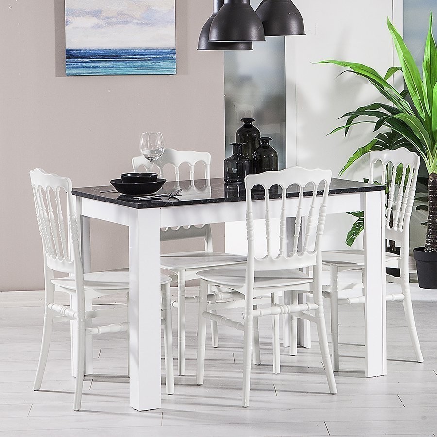 10912860569650.jpg ModaLife Mirage Masa + Miray 4 Adet Sandalye Takımı Beyaz - Görsel 1