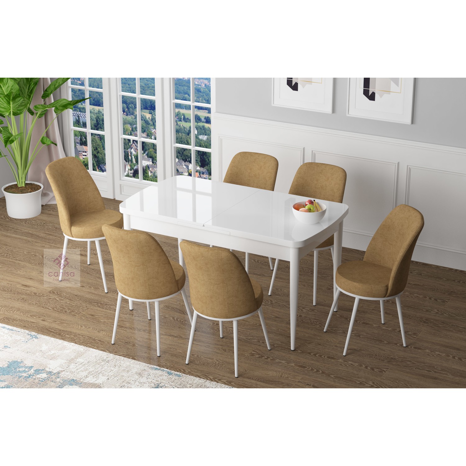 10994855870514.jpg Zen Serisi Mdf Açılabilir Mutfak Masası Takımı-Yemek Masası Takımı Beyaz Masa+6 Sandalye - Görsel 1