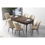 Canisa Concept Zen Serisi Mdf Barok Ahşap Desenli Açılabilir Mutfak Masa Takımı + 6 Sandalye