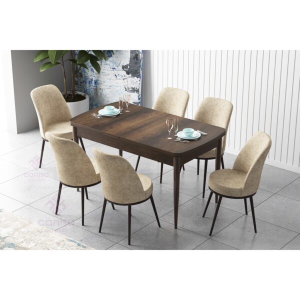 Canisa Concept Zen Serisi Mdf Barok Ahşap Desenli Açılabilir Mutfak Masa Takımı + 6 Sandalye