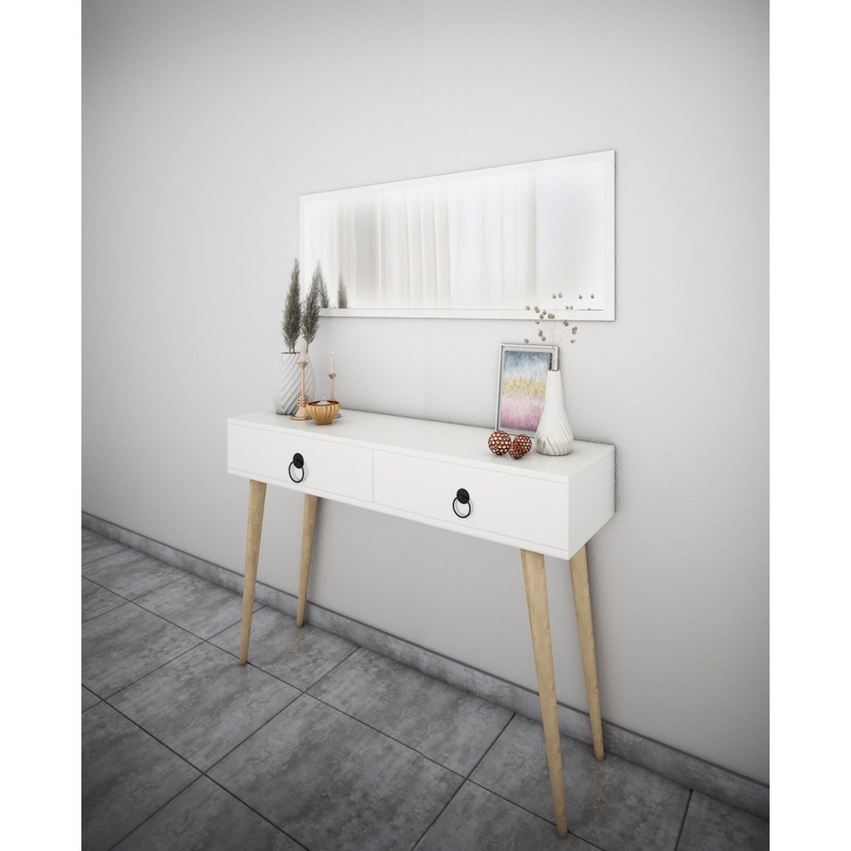 110000029522619.jpg Bicabin Elegance Asia 2 Çekmeceli Ahşap Ayaklı Aynalı Dresuar - Görsel 1