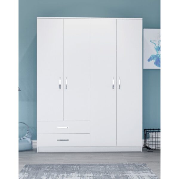 Metalia Novado 4 Kapaklı 2 Çekmeceli Gardırop - Beyaz
