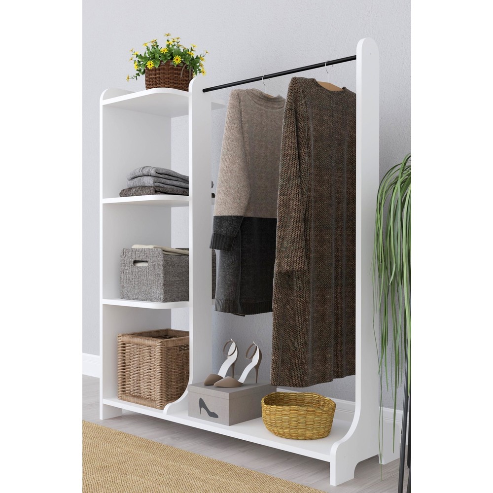 110000055827440.jpg Remaks Tarz Portmanto Ayaklı Elbise Askısı ve Konfeksiyon Askılık Elbise Dolabı - Beyaz - Görsel 1