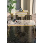 Gold Falez Zigon Sehpa Kr ve Orta Sehpa Kr Set Gold Efes Tel