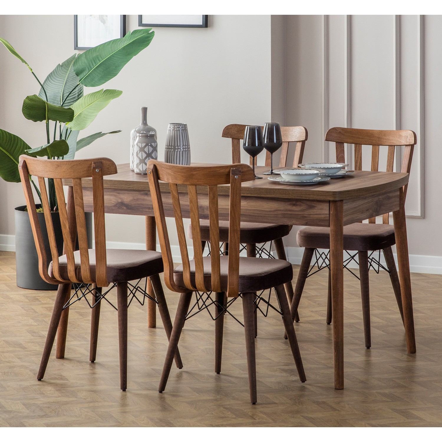 110000073309099.jpg Eymense Fergana 4 Sandalyeli Mutfak Masa Takımı - Görsel 1