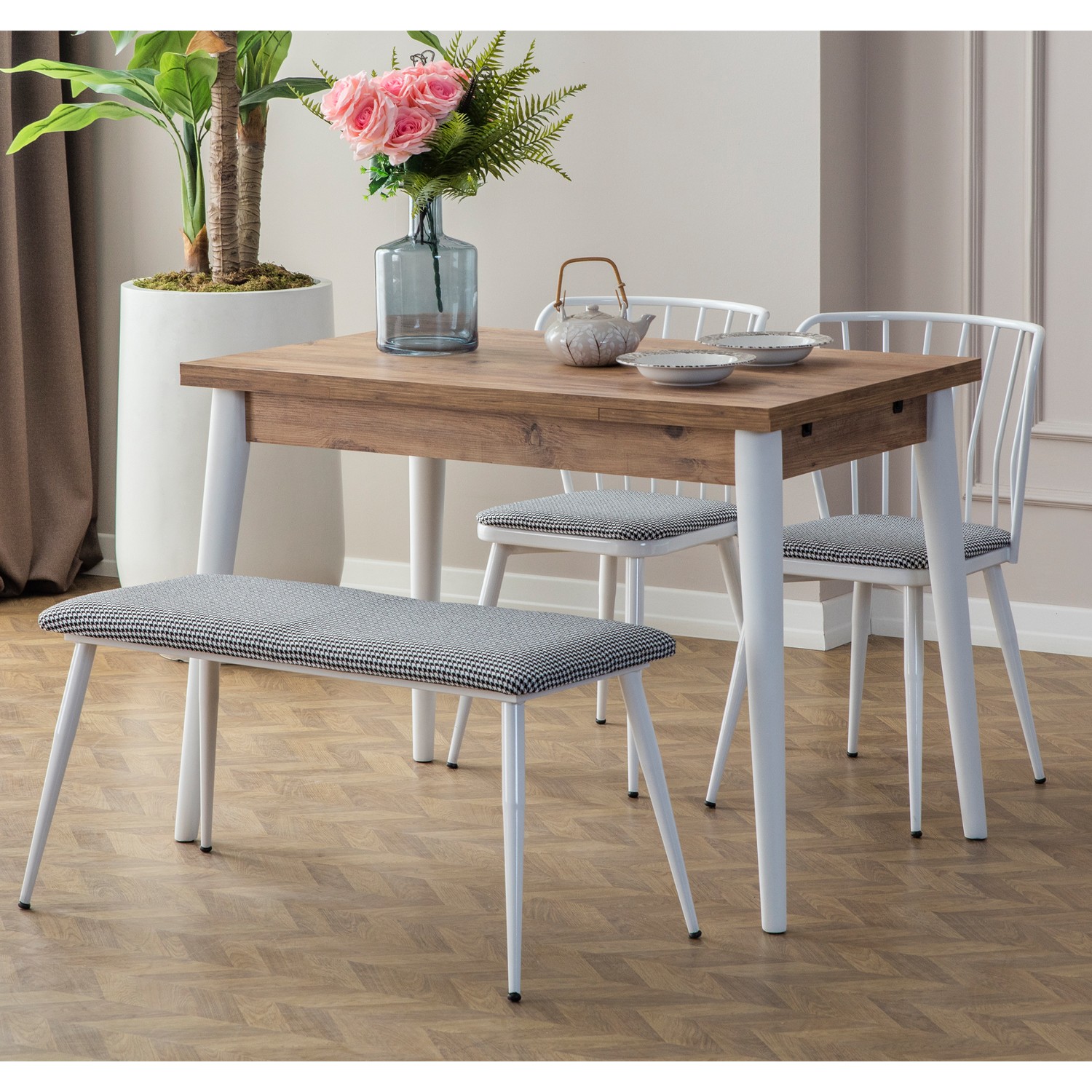 110000073309566.jpg Eymense Joker 2 Sandalyeli Benchli Mutfak Masa Takımı - Görsel 1