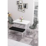 Canisa Concept Nil Serisi, Benchli Yemek Masası Takımı, Beyaz Mermer Desenli Sabit Masa