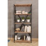 Morpanya Sera Metal Kitaplık 5 Raflı Çok Amaçlı Dosya Kitap Rafı Ofis Salon Mutfak Raf 150 cm Ceviz - Görsel 2