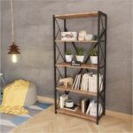 Morpanya Sera Metal Kitaplık 5 Raflı Çok Amaçlı Dosya Kitap Rafı Ofis Salon Mutfak Raf 150 cm Ceviz - Görsel 3