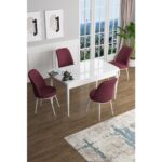 Canisa Concept Han Serisi 70 x 114 Cm, Açılabilir Mdf Mutfak Masa Takımı, Beyaz Masa ve 4 Sandalye