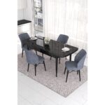 Canisa Concept Eva Serisi, 80X132  Açılabilir Mdf Mutfak Masa Takımı, Siyah Mermer Desen Masa , 4 Sandalye - Görsel 2