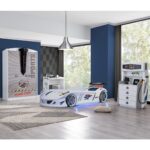 Setay Sports Çocuk Odası Takımı, Beyaz - Jaguar Arabalı Yatak - Dolap - Masa - Şifonyer