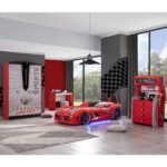 Setay Sports Çocuk Odası Takımı, Kırmızı - Audi Arabalı Yatak - Dolap - Masa - Şifonyer