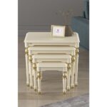 Canisa Saray Serisi - 1.sınıf Mdf ve Lake Boya Avangart 4'lü Zigon Sehpa Takımı Krem