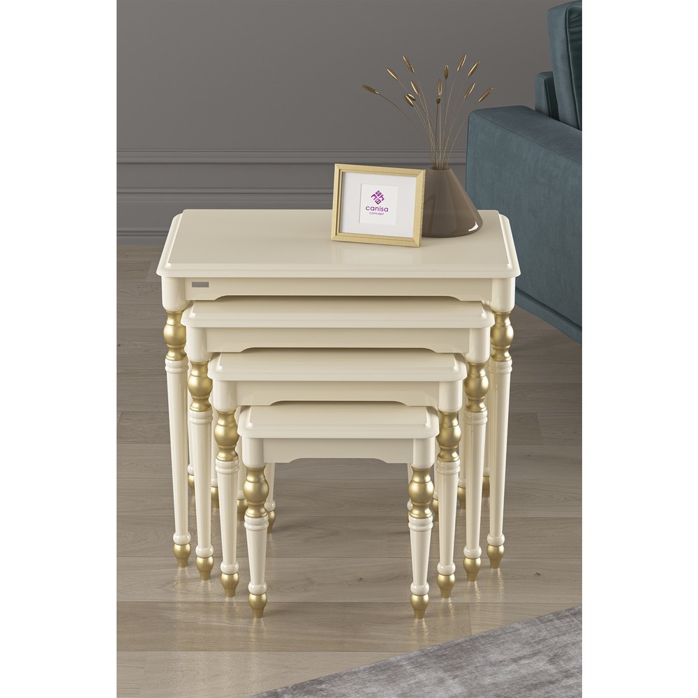 110000138466310.jpg Canisa Saray Serisi - 1.sınıf Mdf ve Lake Boya Avangart 4'lü Zigon Sehpa Takımı Krem - Görsel 1