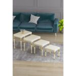 Canisa Saray Serisi - 1.sınıf Mdf ve Lake Boya Avangart 4'lü Zigon Sehpa Takımı Krem - Görsel 3