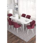 Canisa Concept Eva Serisi 80 x 132 cm  Açılabilir Mdf Mutfak Masa Takımı Beyaz Masa ve 6 Sandalye - Görsel 2