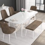 Canisa Concept Noa Serisi, 80X132 Açılabilir Benchli Mdf Beyaz Mutfak Masa Takımı, 4 Sandalye 1 Bench - Görsel 2