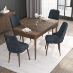 Noa Serisi, 80X132 Açılabilir Mdf Masa, Barok Ahşap Desenli Mutfak Masa Takımı, 4 Sandalye