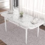 Canisa Concept Noa Serisi, 80X132 Açılabilir Mdf Masa, Beyaz Mermer Desen Mutfak Masa Takımı, 6 Sandalye - Görsel 3