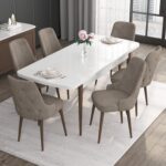 Canisa Concept Noa Serisi, 80X132 Açılabilir Mdf Masa, Beyaz Masa Ceviz Ayak Masa Takımı, 6 Sandalye - Görsel 2