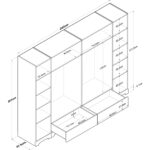 Rani F4 Geniş Gardırop Elbise Dolabı 6 Kapaklı 2 Çekmeceli 12 Raflı 2 Askılı Tek Modül Minyatür Ceviz - Beyaz - Görsel 3