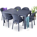 Bahex Rattan Masa Takımı 90 x 150 Camsız Masa 6 Kişilik Bambu Sandalye Seti Bahçe Balkon Teras Takımı