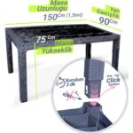 Bahex Rattan Masa Takımı 90 x 150 Camsız Masa 6 Kişilik Bambu Sandalye Seti Bahçe Balkon Teras Takımı - Görsel 3