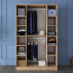 Rani BA116 Geniş Gardırop Elbise Dolabı 4 Kapaklı 14 Raflı 2 Askılı Sepet Ceviz - Beyaz - Görsel 3