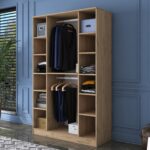 Rani BA116 Geniş Gardırop Elbise Dolabı 4 Kapaklı 14 Raflı 2 Askılı Sepet Ceviz - Beyaz - Görsel 4