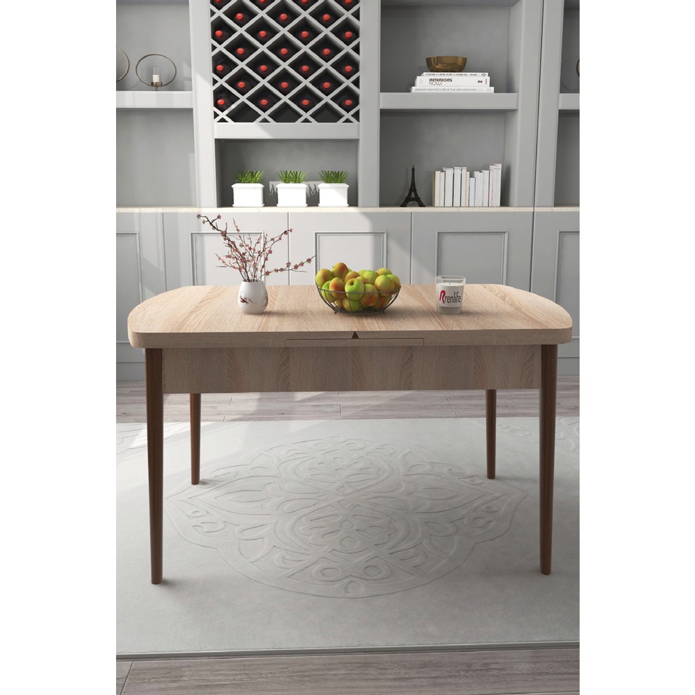 110000221630843.jpg Renlife Yemek Masası Mutfak Masası Ahşap Ayaklı Masa Oval Açılır Masa (Sonomo) - Görsel 1