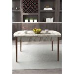 Renlife Yemek Masası Mutfak Masası Ahşap Ayaklı Masa Oval Açılır Masa (Beyaz Mermer) - Görsel 3