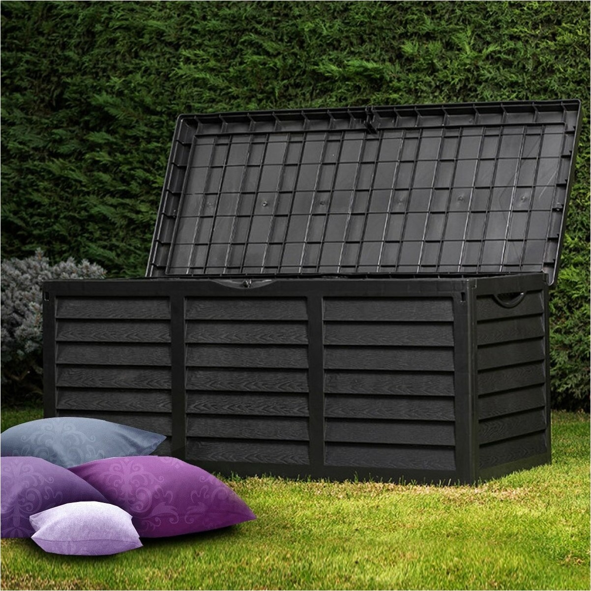 110000226197945.jpg Serinova Bahçe Sandığı Bahçe Dolabı Tekerlekli Plastik Bahçe Balkon Depolama Sandığı 320LITRE Kapaklı - Görsel 1