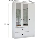 Metalia Gm 853 Home 3 Kapılı 2 Çekmeceli Düğme Kulplu Aynalı Gardırop - Görsel 5