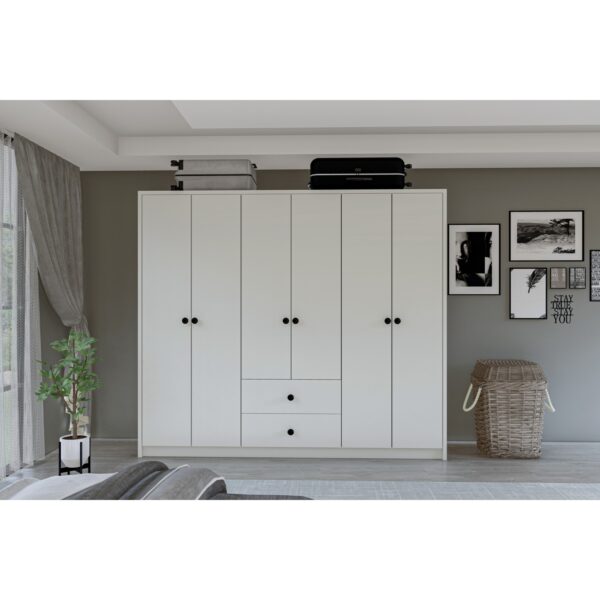 Metalia Gm 069 Delüx 6 Kapı 2 Çekmeceli Düğme Kulplu Gardırop