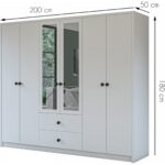Metalia Gm 036 Lüx 6 Kapı 2 Çekmeceli Düğme Kulplu Aynalı Gardırop - Görsel 5