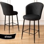 Canisa Concept Fora Serisi Ada Mutfak Sandalyesi Babyface Kumaş Bar Sandalyesi Siyah Metal Ayak