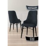 Canisa Concept Lia Serisi, 80X132 Açılabilir  Mutfak Masa Takımı, Siyah Mermer Desen Masa 4 Sandalye - Görsel 9