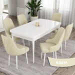 Canisa Concept Ram Serisi, 80X132 Açılabilir Masa Takımı, Beyaz Masa 6 Sandalye
