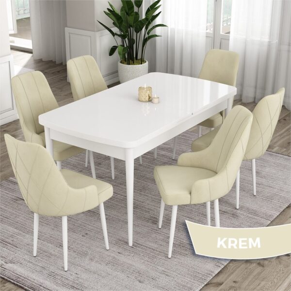 Canisa Concept Ram Serisi, 80X132 Açılabilir Masa Takımı, Beyaz Masa 6 Sandalye