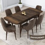 Canisa Concept Lia Serisi,80 x 132 cm Açılabilir Mutfak Masa Takımı, Barok Ahşap Desen Masa 6 Sandalye - Görsel 2