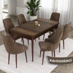 Canisa Concept Ram Serisi, 80 x 132 cm Açılabilir Masa Takımı, Barok Ahşap Desen Masa 6 Sandalye