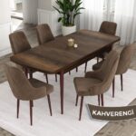 Canisa Concept Ram Serisi, 80 x 132 cm Açılabilir Masa Takımı, Barok Ahşap Desen Masa 6 Sandalye - Görsel 2