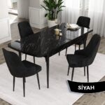 Canisa Concept Ram Serisi, 80 x 132 cm Açılabilir Masa Takımı,siyah Mermer Desen Masa 4 Sandalye - Görsel 2