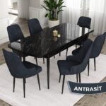 Canisa Concept Ram Serisi, 80 x 132 cm Açılabilir Masa Takımı,siyah Mermer Desen Masa 6 Sandalye - Görsel 2