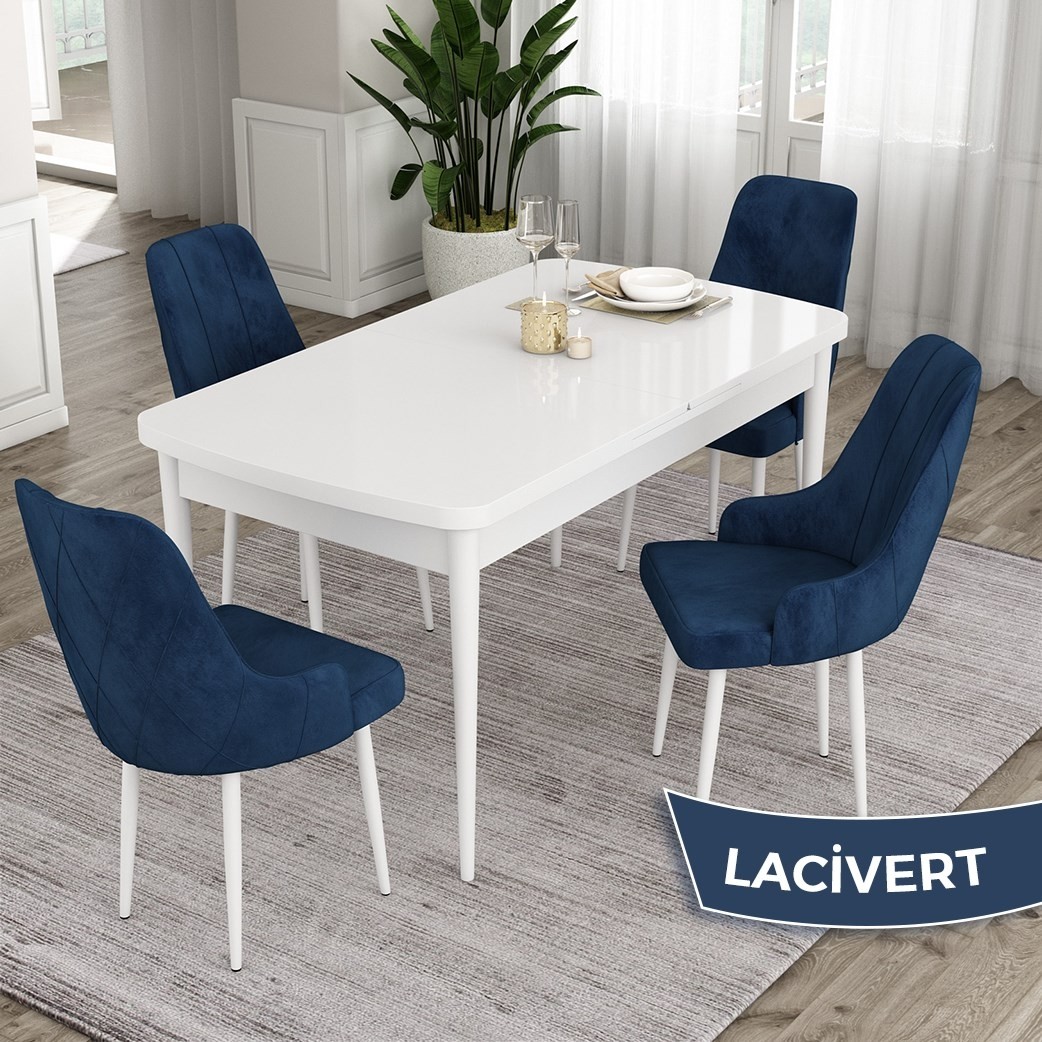 110000235443340.jpg Canisa Concept Ram Serisi, 80 x 132 cm Açılabilir Masa Takımı, Beyaz Masa 4 Sandalye - Görsel 1