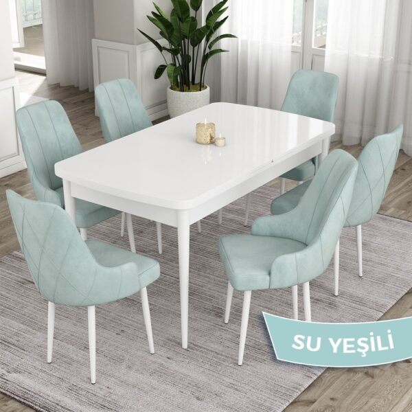 Canisa Concept Ram Serisi, 80 x 132 cm Açılabilir Masa Takımı, Beyaz Masa 6 Sandalye