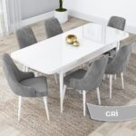 Canisa Concept Lia Serisi, 80 x 132 cm Açılabilir Mutfak Masa Takımı, Beyaz Masa 6 Sandalye - Görsel 2