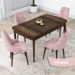 Canisa Concept Lia Serisi, 80 x 132 cm Açılabilir Mutfak Masa Takımı, Beyaz Masa Ceviz Ayak 4 Sandalye